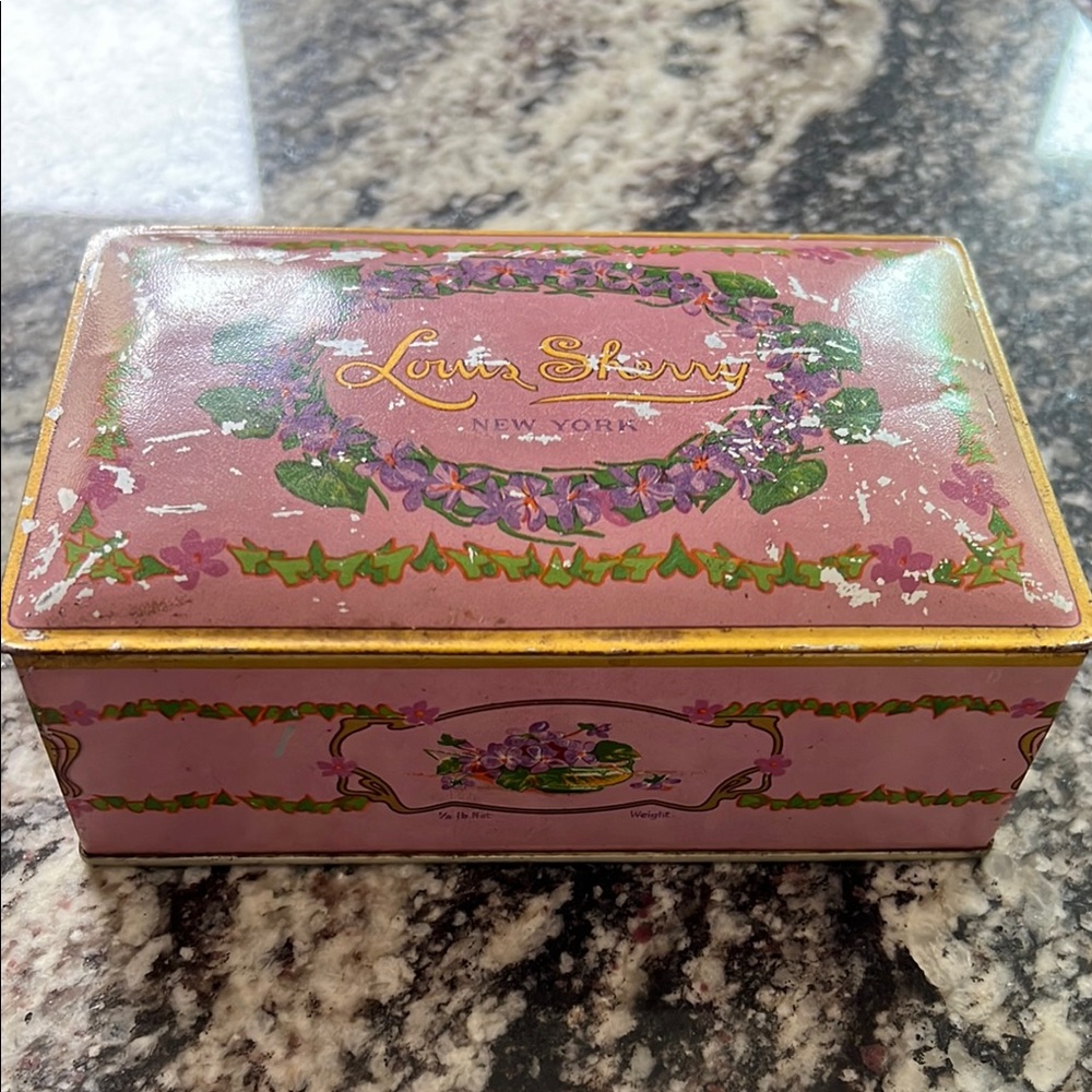 Vintage Pink and Floral Louis Sherry Tin